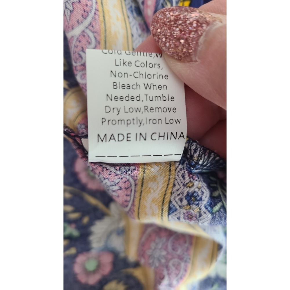 Babydoll Bohemian Western Maxi Dress M Floral Flounce Smocked Ruched Blue NWT - Picture 10 of 13